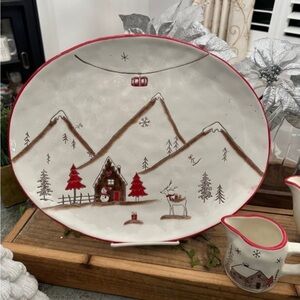 Potter's Studio SKI CHALET SNOW MOUNTAIN Large Ceramic Platter  NEW